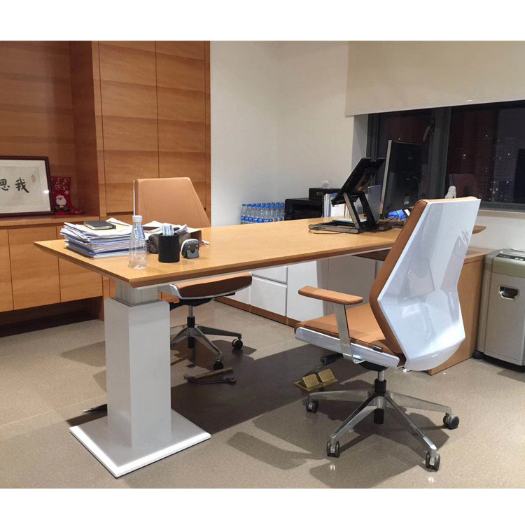 天時家具電動升降辦公桌站立式電腦辦公桌人體工學智能實木老板臺